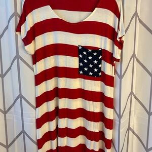 12 Pm By Mon Ami Red and White Short Sleeve Boxy T-Shirt Dress or Nightshirt